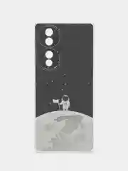 Серебряный силиконовый чехол на Honor 70 / Хонор 70 прозрачный, с рисунком, защита камеры