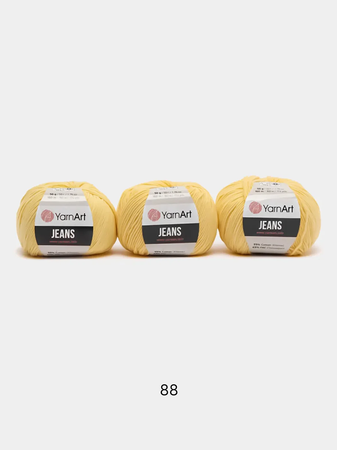 Желтый пряжа YarnArt Jeans комплект 3штуки 5штук (ч1) 55% Хлопок 45% Акрил 50г 160м Ярн Арт Джинс