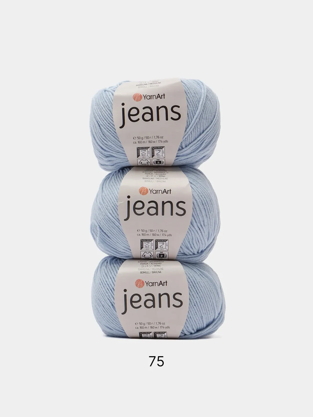 Ледяной пряжа YarnArt Jeans комплект 3штуки 5штук (ч2) 55% Хлопок 45% Акрил 50г 160м Ярн Арт Джинс
