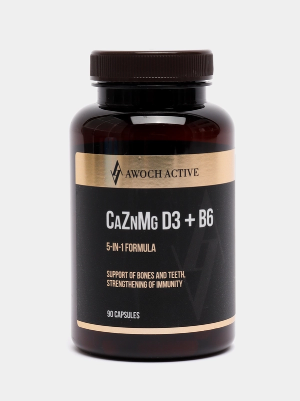 БАД AWOCH ACTIVE CaZnMg D3 + B6, кальций, цинк, магний с витаминами Д3 и Б6, 60/90 капсул