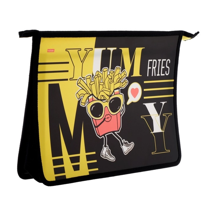 Папка для тетрадей А4, 2 отделения, молния сверху, пластиковая, Hatber, My fries