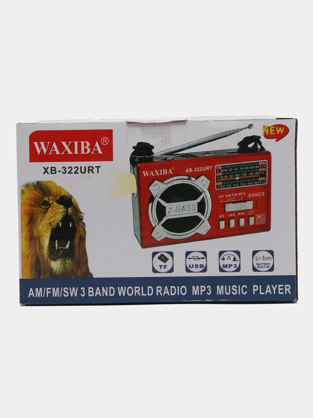 Красный радио с фонарем и mp3 плеером WAXIBA XB-322 AM/FM, USB, SD радиоприемник