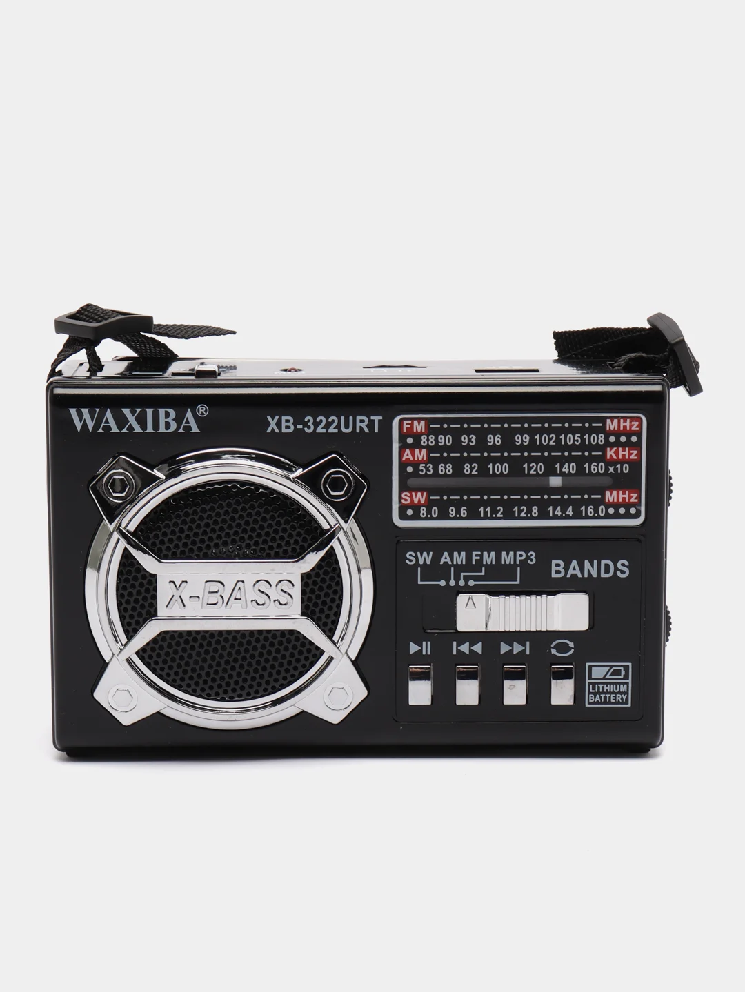 Черный радио с фонарем и mp3 плеером WAXIBA XB-322 AM/FM, USB, SD радиоприемник