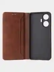 Коричневый чехол-книжка GQ для Realme C55 из высококачественной искусственной кожи
