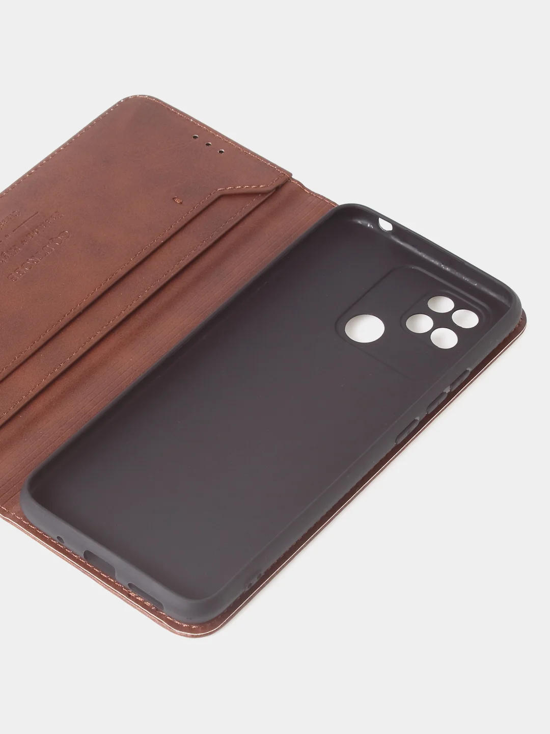 Коричневый чехол-книжка GQ для Redmi 10C / Poco C40 из высококачественной искусственной кожи