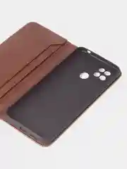 Коричневый чехол-книжка GQ для Redmi 10C / Poco C40 из высококачественной искусственной кожи