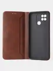 Коричневый чехол-книжка GQ для Redmi 10C / Poco C40 из высококачественной искусственной кожи