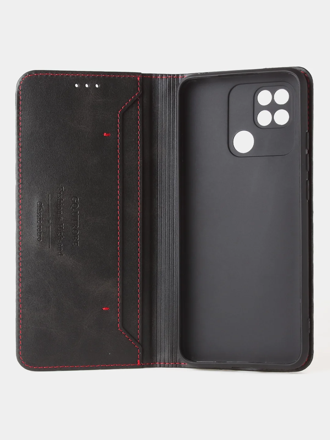 Черный чехол-книжка GQ для Redmi 10C / Poco C40 из высококачественной искусственной кожи