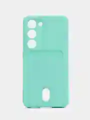 Бирюзовый чехол для Samsung Galaxy S23 (Самсунг Галакси С23) силиконовый, с карманом для карты
