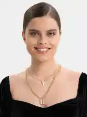Золотой цепочка с подвеской "Замок и ключ", ярусная, на шею