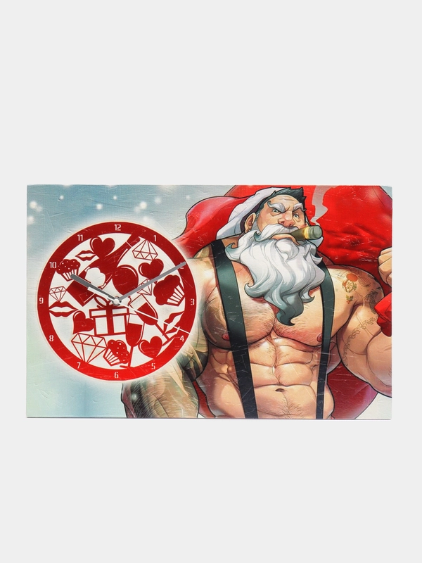 Настенные бесшумные часы ОСП со смещенным циферблатом bad santa, плохой санта - 1216