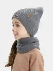 Тёмно-серый зимний комплект для девочки 5-12 лет. Зимняя шапка для девочки