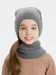 Тёмно-серый зимний комплект для девочки 5-12 лет. Зимняя шапка для девочки