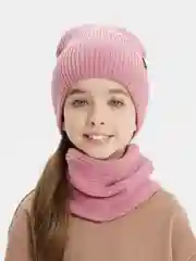 Пастельно-коралловый зимний комплект для девочки 5-12 лет. Зимняя шапка для девочки