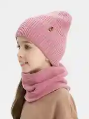 Пастельно-коралловый зимний комплект для девочки 5-12 лет. Зимняя шапка для девочки