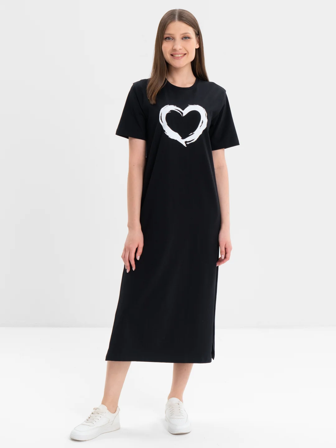 Хром платье-футболка Oversize с принтом, длинное