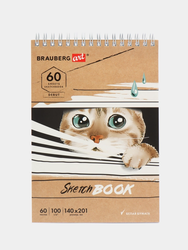 Блокнот-Скетчбук для рисования эскизов, белая бумага 100 г/м2, 140х201 мм Brauberg, 115062