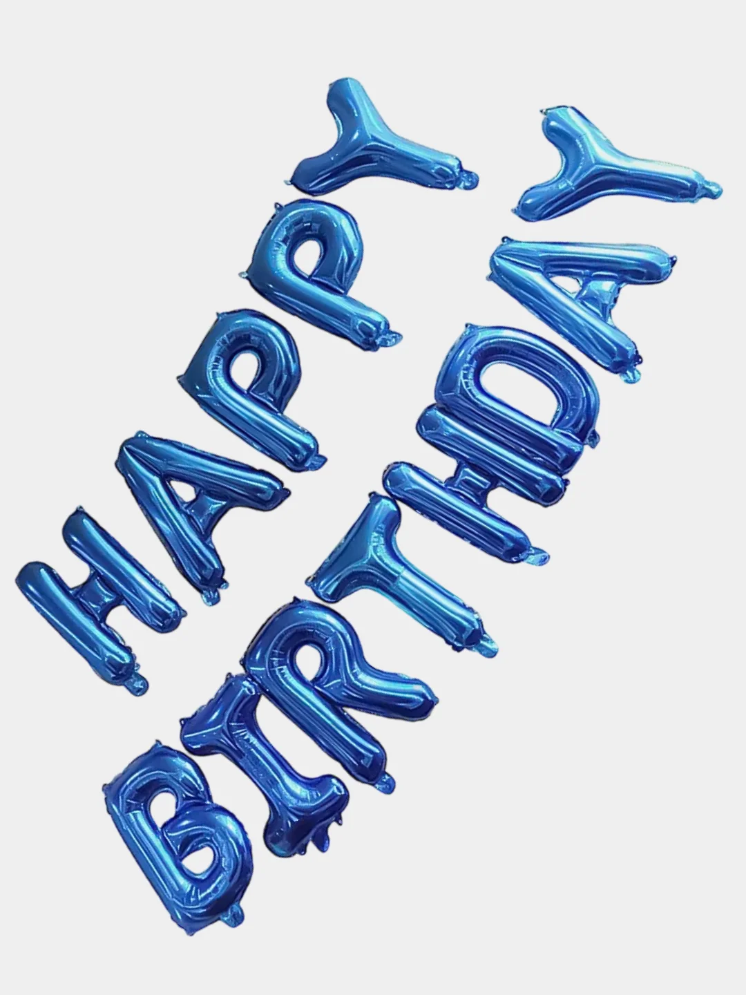 Синий гирлянда-растяжка из воздушных шаров "С днем рождения" / "Happy Birthday", на праздник