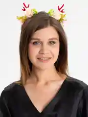 Алый светящийся ободок с рожками, украшенный цветами