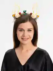 Бирюзовый светящийся ободок с рожками, украшенный цветами
