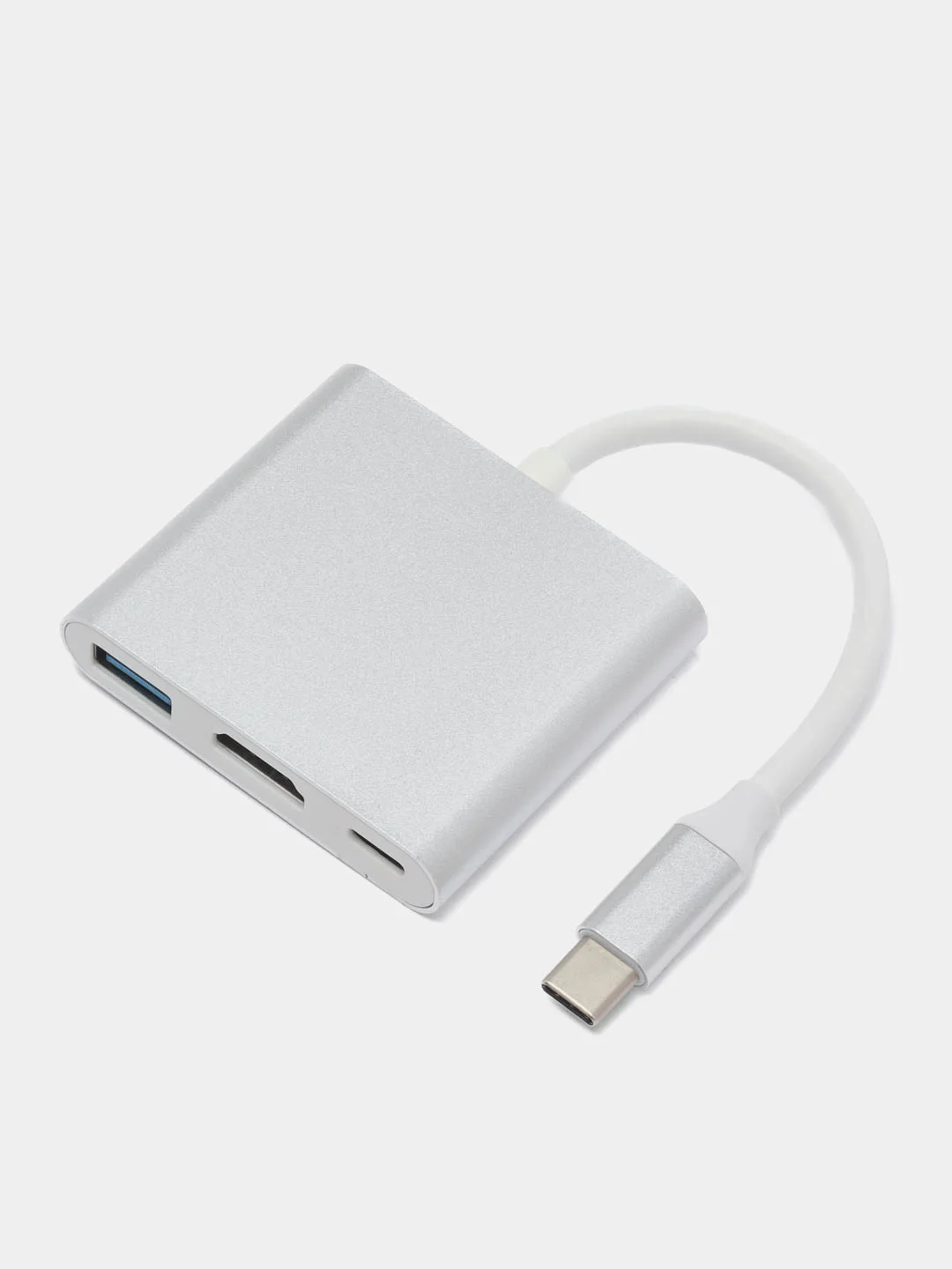 Серебряный отг адаптер HUB, переходник Type-C для MacBook HDMI + USB 3.0 + PD хаб