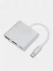 Серебряный отг адаптер HUB, переходник Type-C для MacBook HDMI + USB 3.0 + PD хаб
