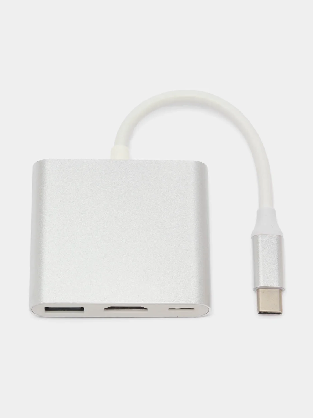 Серебряный отг адаптер HUB, переходник Type-C для MacBook HDMI + USB 3.0 + PD хаб