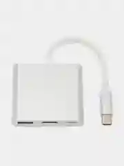 Серебряный отг адаптер HUB, переходник Type-C для MacBook HDMI + USB 3.0 + PD хаб