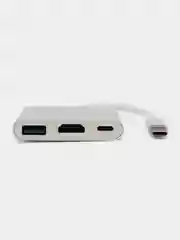 Серебряный отг адаптер HUB, переходник Type-C для MacBook HDMI + USB 3.0 + PD хаб