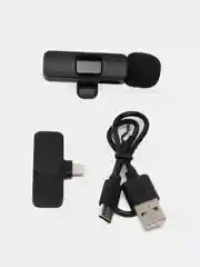 Черный беспроводной микрофон-петличка на iPhone Lightning, Type-C