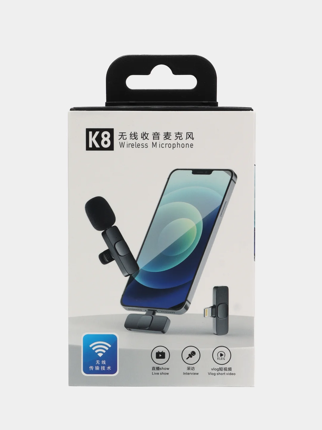 Черный беспроводной микрофон-петличка на iPhone Lightning, Type-C