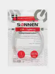 Кабель белый Usb 2.0-Lightning, 1 м, Sonnen, медь, шнур для зарядки iPhone/iPad, 513559