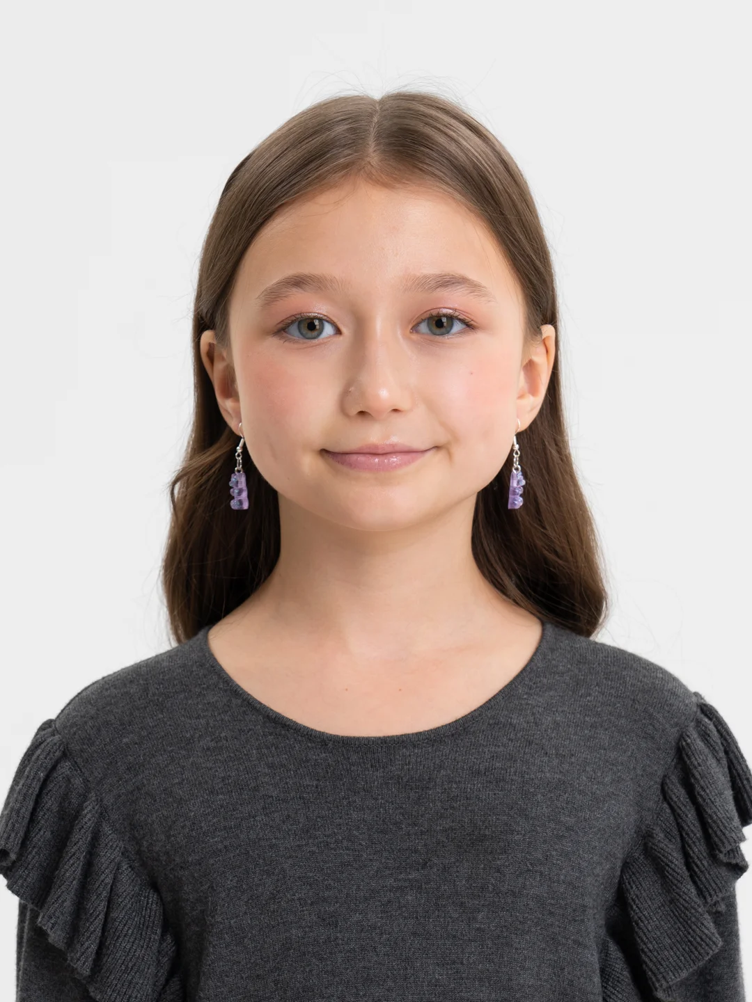 Серьги мишки фиолетовые с блестками