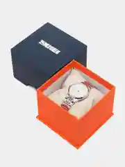 Серебряный женские наручные часы Skmei 9139 с металлическим браслетом с календарем