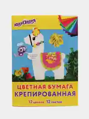 Набор крепированной бумаги, А4, 12 листов, 12 цветов, в папке с европодвесом, ЮНЛАНДИЯ