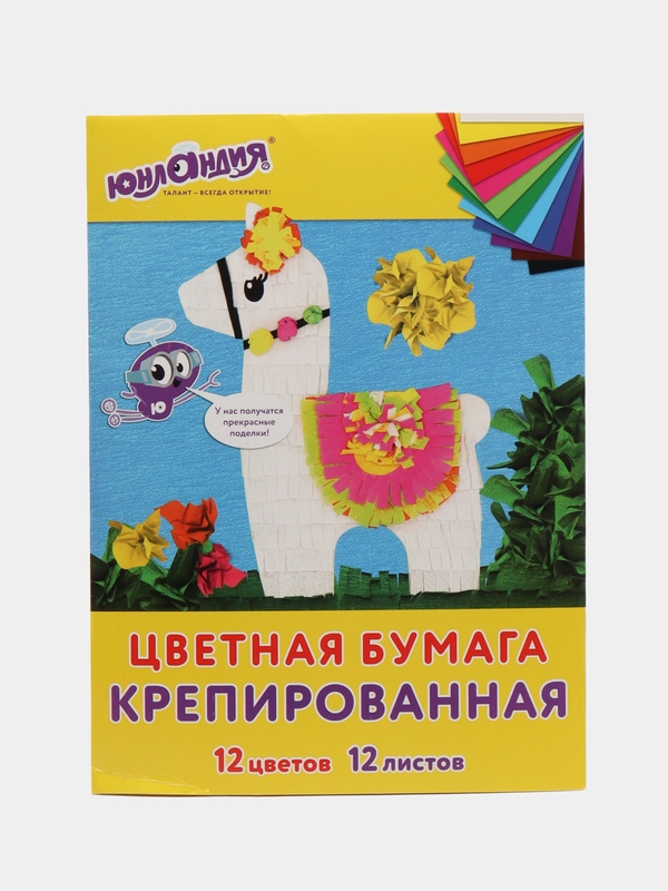 Набор крепированной бумаги, А4, 12 листов, 12 цветов, в папке с европодвесом, ЮНЛАНДИЯ