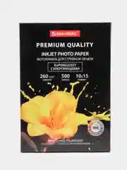 Фотобумага PREMIUM суперглянцевая, 10х15 см, 260 г/м2, односторонняя, 500 листов, BRAUBERG