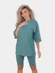 Мятный костюм женский: велосипедки и футболка оверсайз