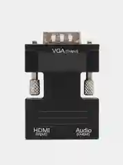 Черный портативный адаптер переходник конвертер HDMI - VGA с аудио выходом 3,5 мм