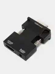 Черный портативный адаптер переходник конвертер HDMI - VGA с аудио выходом 3,5 мм