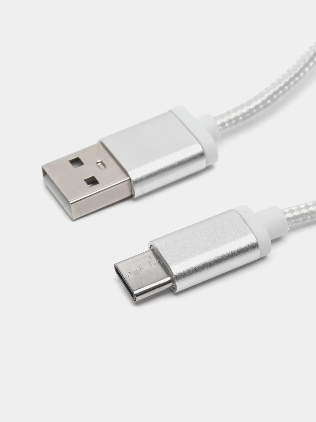 Серебряный кабель Type-C в нейлоновой оплетке