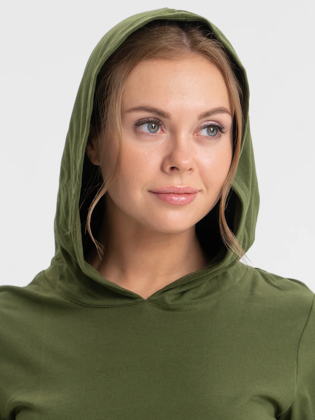 Оливковый платье женское домашнее с капюшоном,  хлопок
