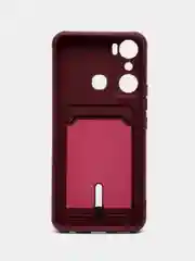 Бордовый чехол для Infinix Hot 20i / Инфиникс Хот 20Ай, силиконовый, с карманом для карты