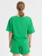 Зеленый костюм женский, оверсайз: футболка, шорты