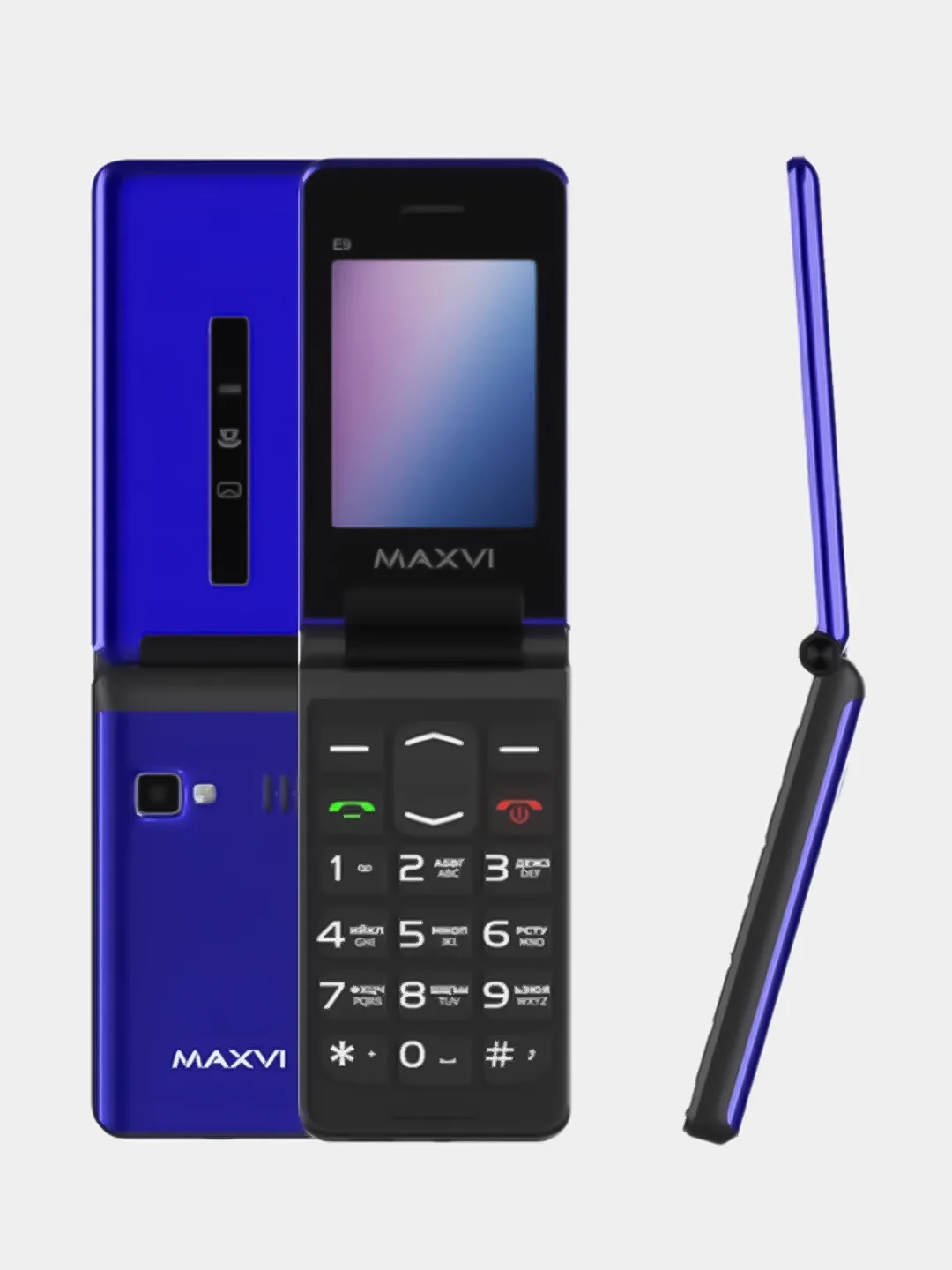 Синий мобильный телефон-раскладушка Maxvi E9