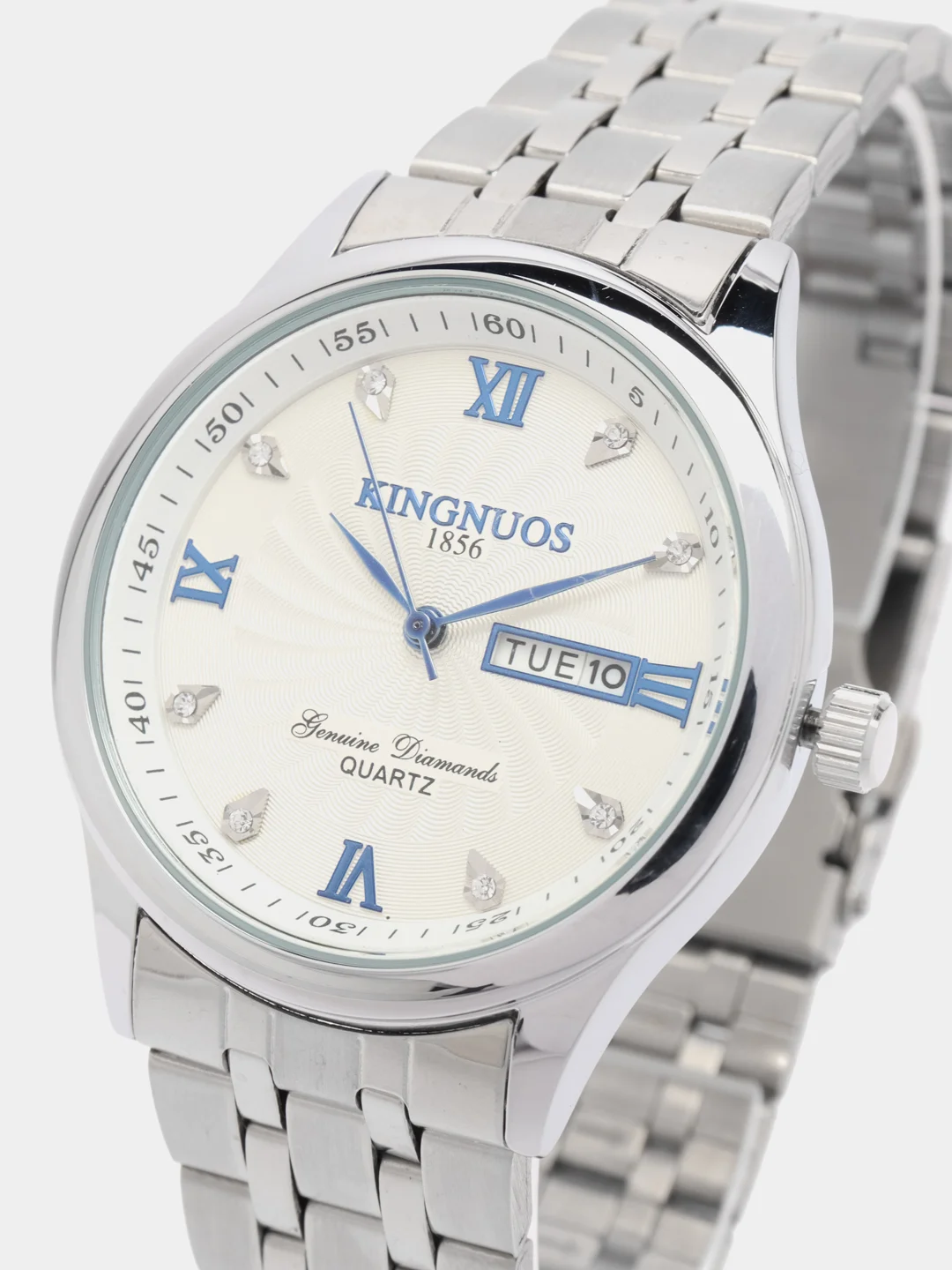 Серебряный мужские наручные часы KINGNUOS K-1856 с календарем, в подарочной упаковке