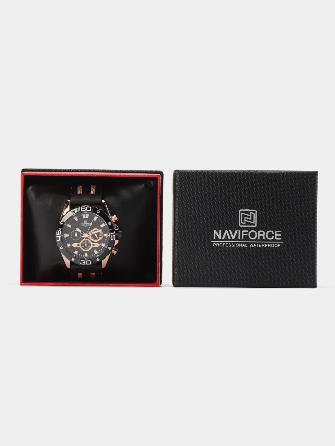 Золотой мужские наручные часы Naviforce 8019T с хронографом, в подарочной упаковке