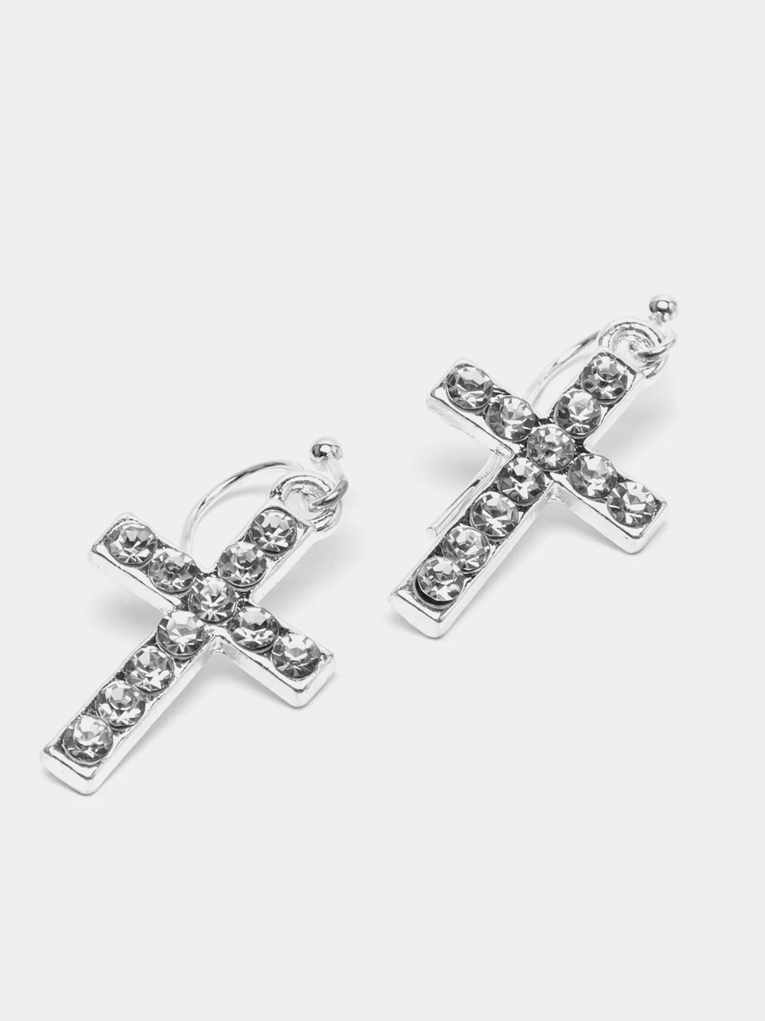 Серебряный серьги со стразами висячие "Крестики"