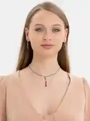 Тёмно-бордовый комплект украшений: колье и серьги