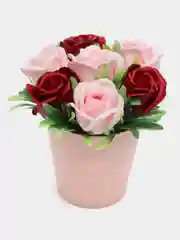 Кораллово-розовый букет из вспененного мыла ручной работы, подарок учителю,коллеге ,подарочный набор"Розы"